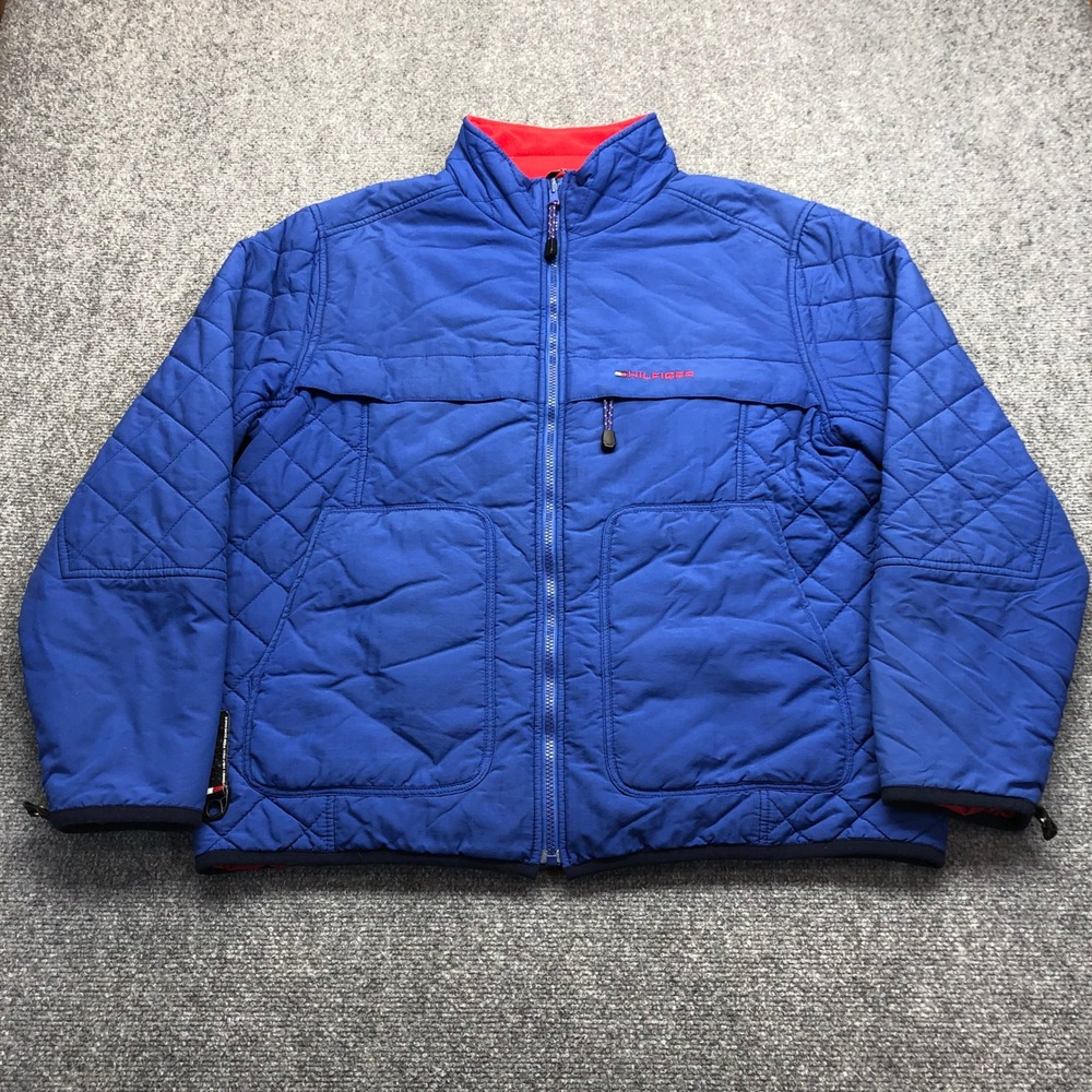 VTG Tommy Hilfiger Reversible Performance Puffer Jacket Blue Red Quilted Large